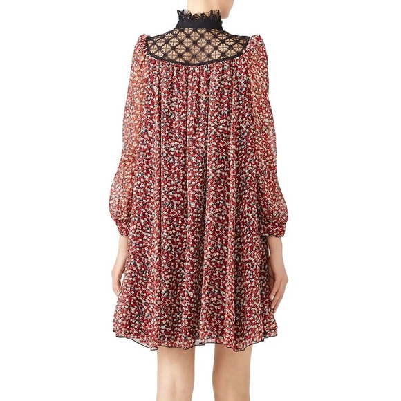 Philosophy di Lorenzo Serafini red silk dress with black lace collar - size 10 - Picture 3 of 6